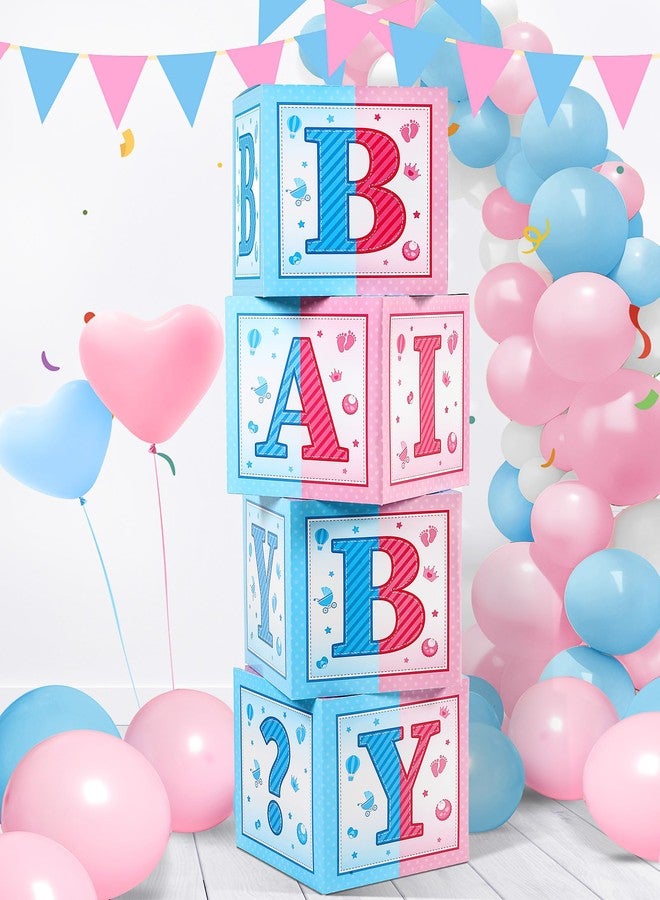 Seenelling 4 Pcs Gender Reveal Boxes Blue and Pink Balloon Boxes Block Decorations with Letter for Gender Reveal Theme Party Decor (Pink Blue White) - Image 1